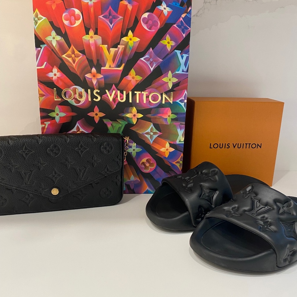 Louis Vuitton LV black slides comfort mules